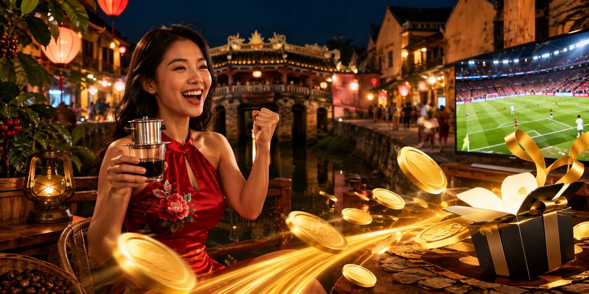 Người dùng tại Hội An uống cà phê và theo dõi kèo bóng đá trên điện thoại